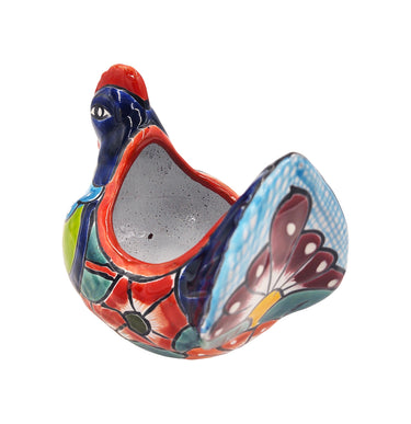 Mexican Talavera Gallina Chica (Small Chicken) Mexican Planter Pot Hand Painted Décor Hen Planter - Red Trim